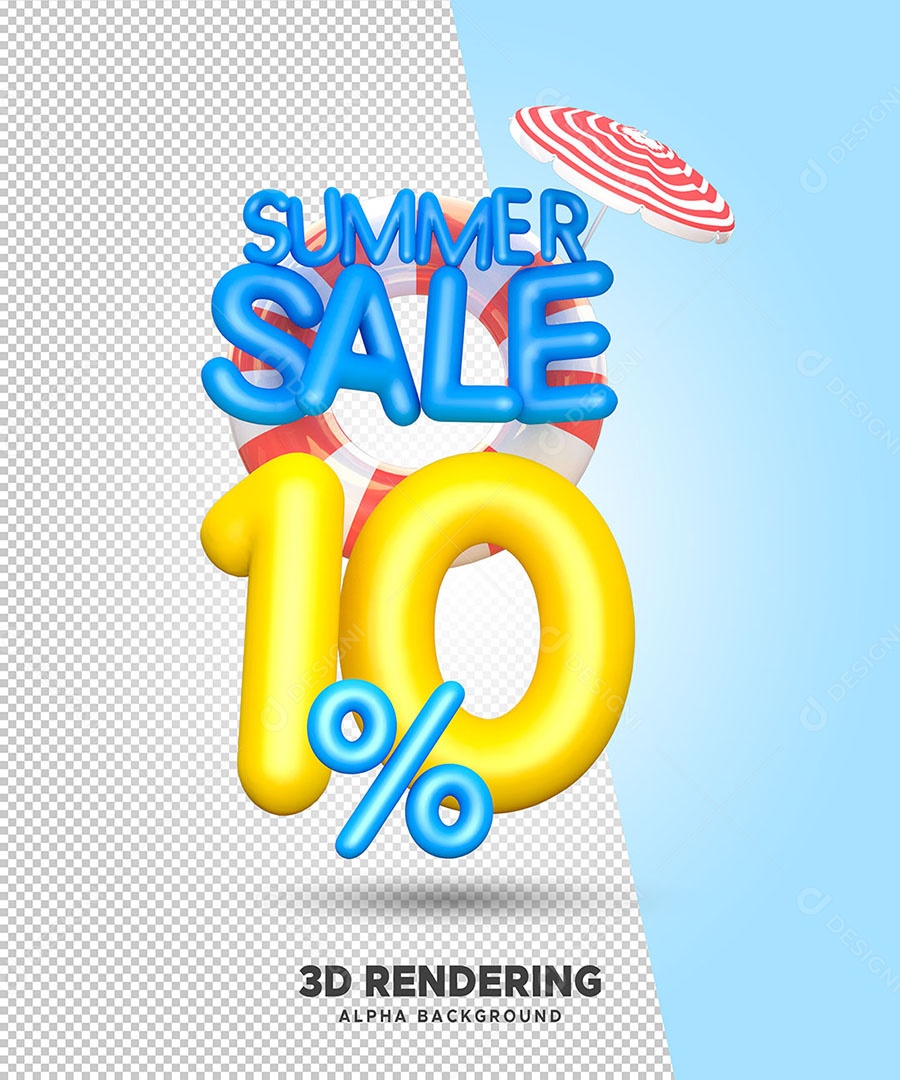 Promoção de Verão 10% de Desconto Elemento 3D para Composição PSD