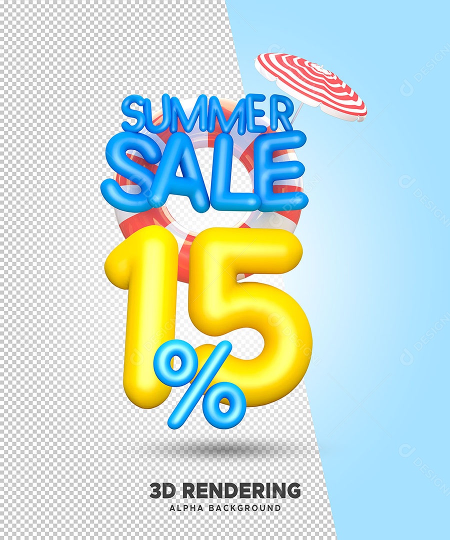 Promoção de Verão 15% de Desconto Elemento 3D para Composição PSD