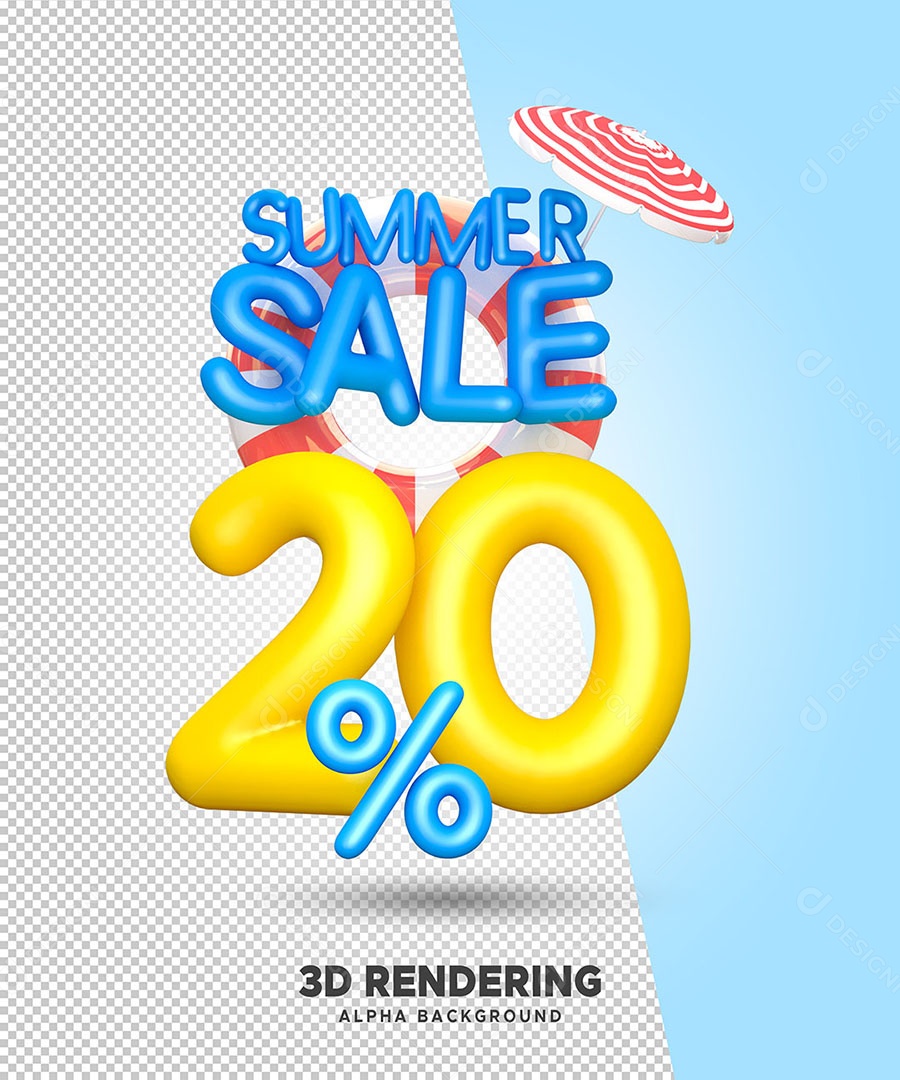 Promoção de Verão 20% de Desconto Elemento 3D para Composição PSD