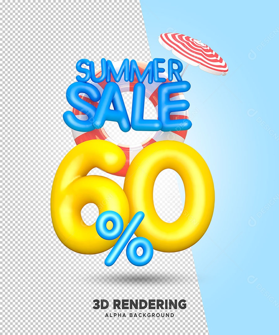 Promoção de Verão 60% de Desconto Elemento 3D para Composição PSD