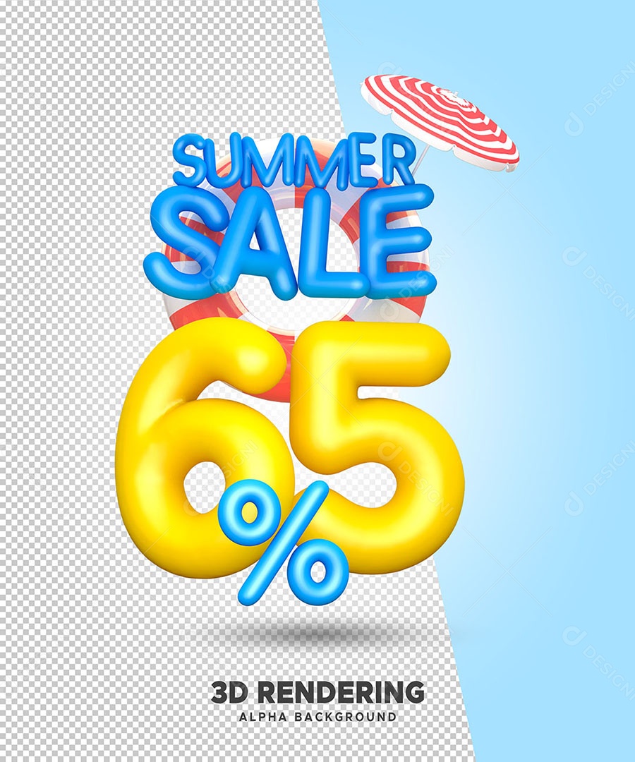 Promoção de Verão 65% de Desconto Elemento 3D para Composição PSD