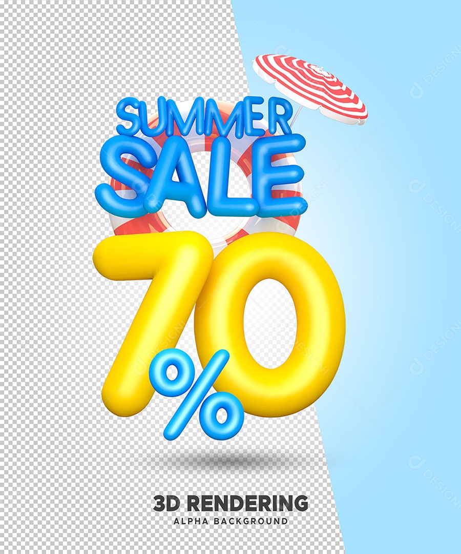 Promoção de Verão 70% de Desconto Elemento 3D para Composição PSD
