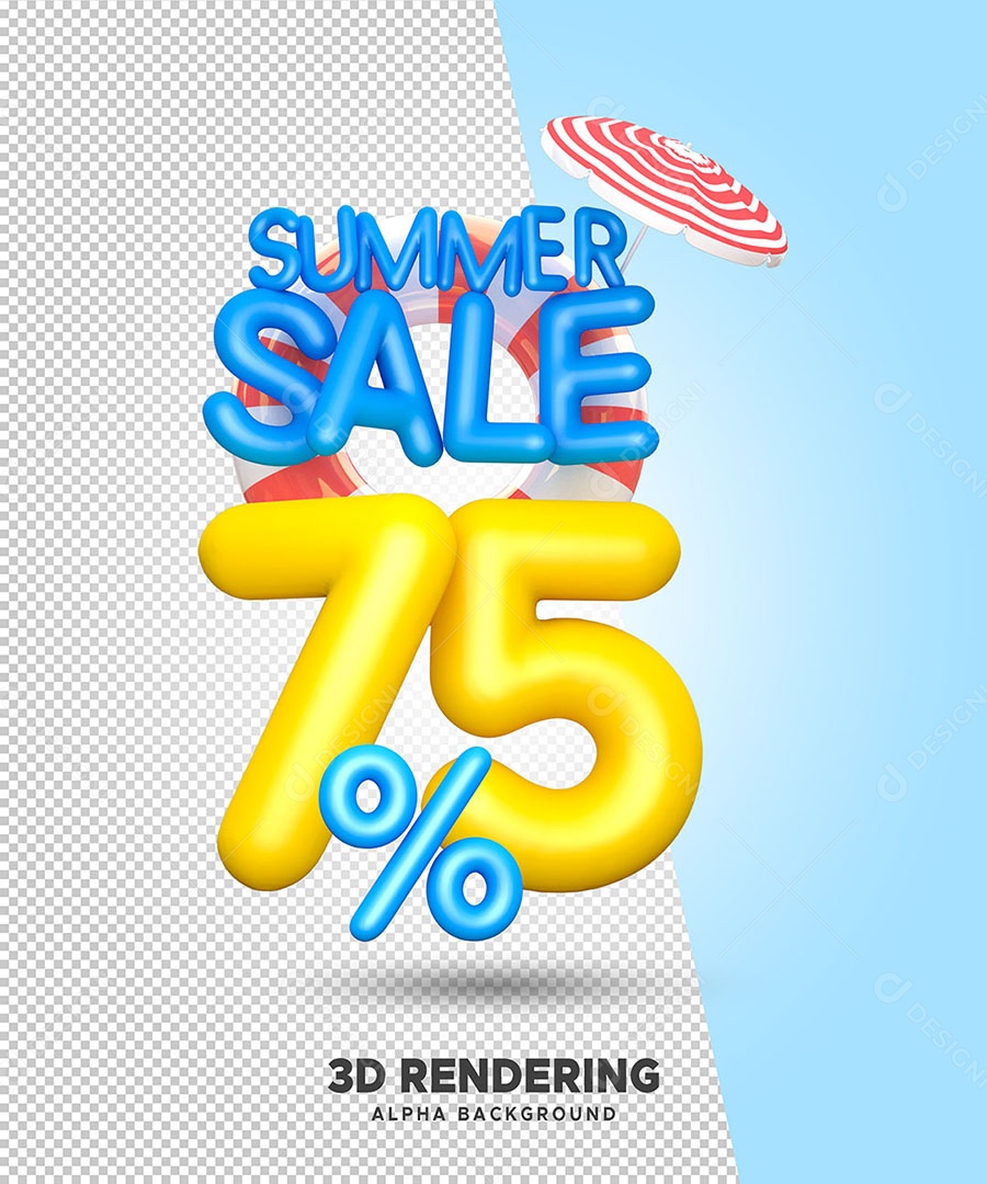 Promoção de Verão 75% de Desconto Elemento 3D para Composição PSD