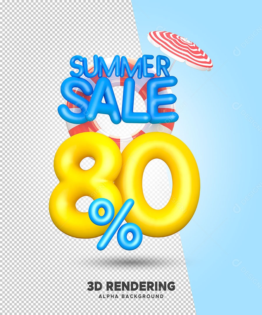 Promoção de Verão 80% de Desconto Elemento 3D para Composição PSD