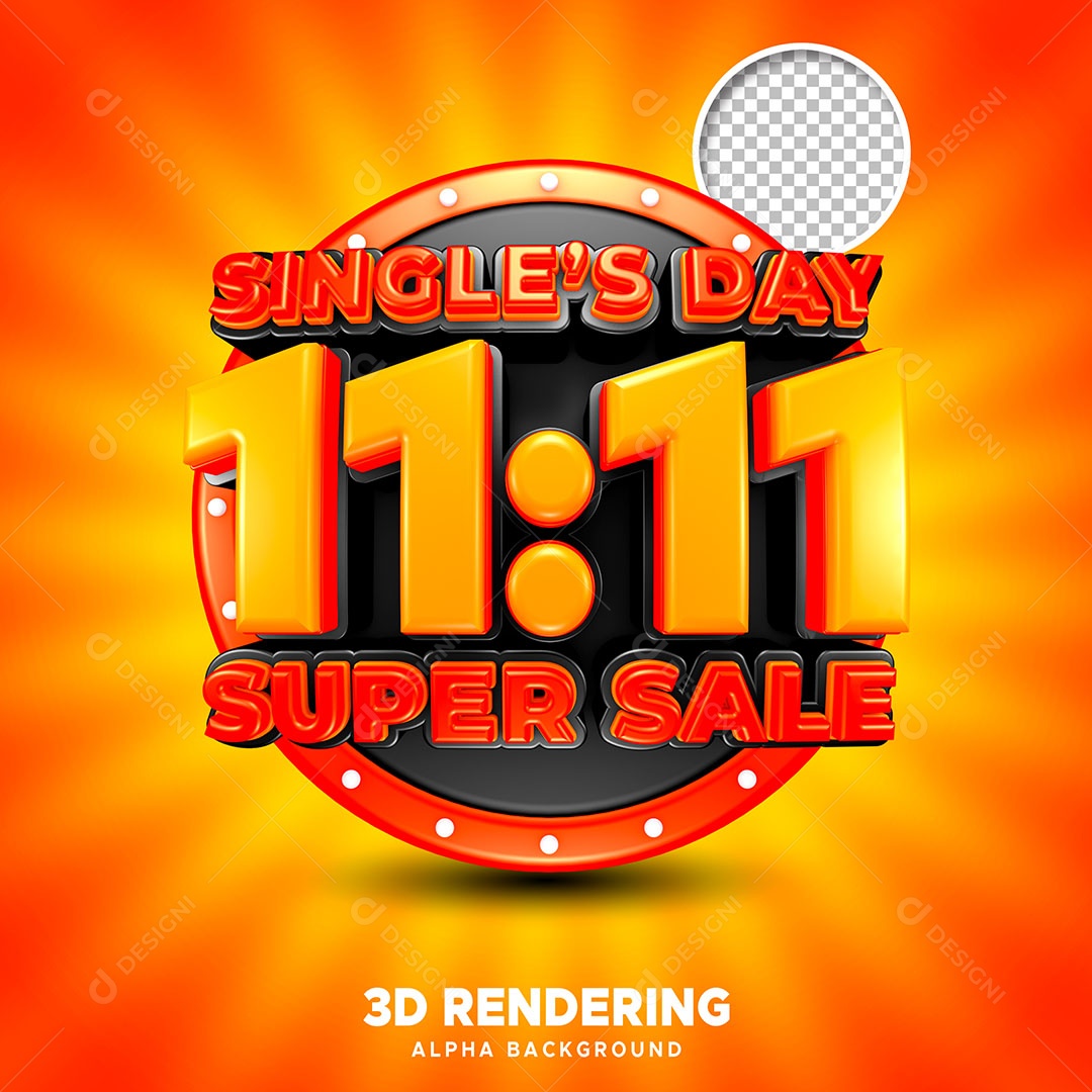 Selo 3D Promoção do 11.11 para Composição PSD
