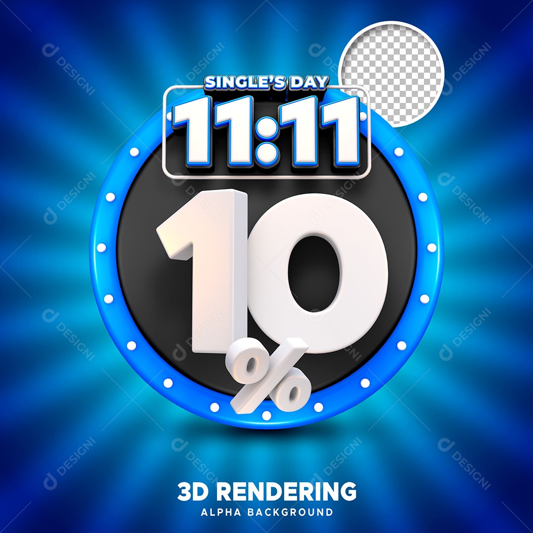 Selo 3D Promoção do 11.11 10% de Desconto para Composição PSD