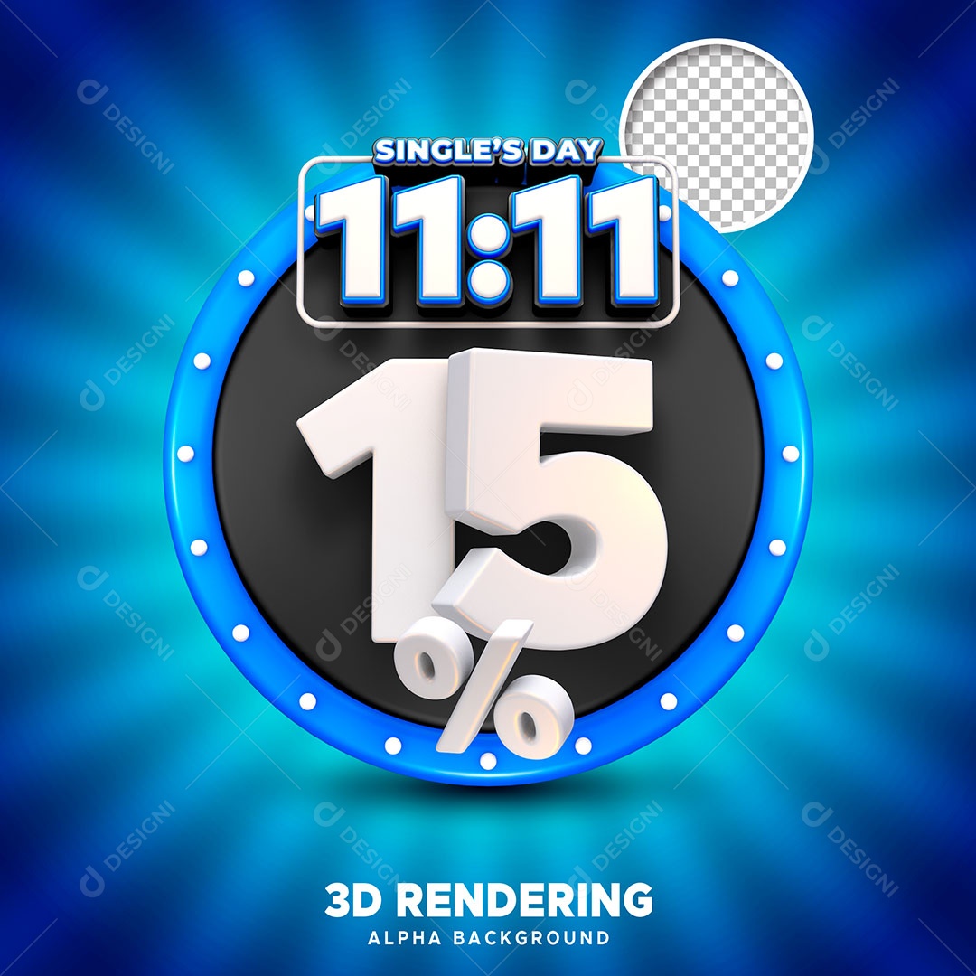 Selo 3D Promoção do 11.11 15% de Desconto para Composição PSD