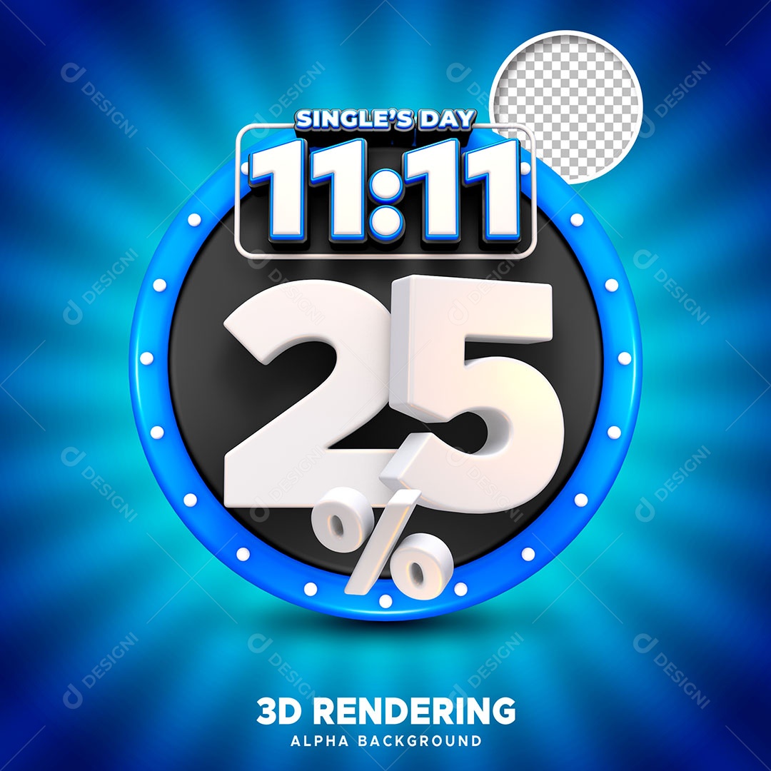 Selo 3D Promoção do 11.11 25% de Desconto para Composição PSD