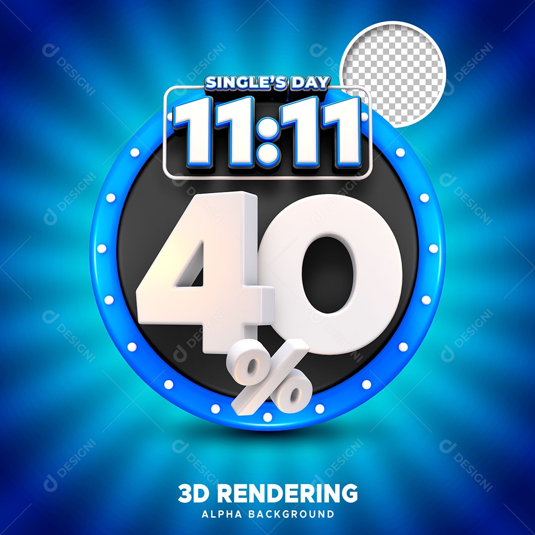 Selo 3D Promoção do 11.11 40% de Desconto para Composição PSD