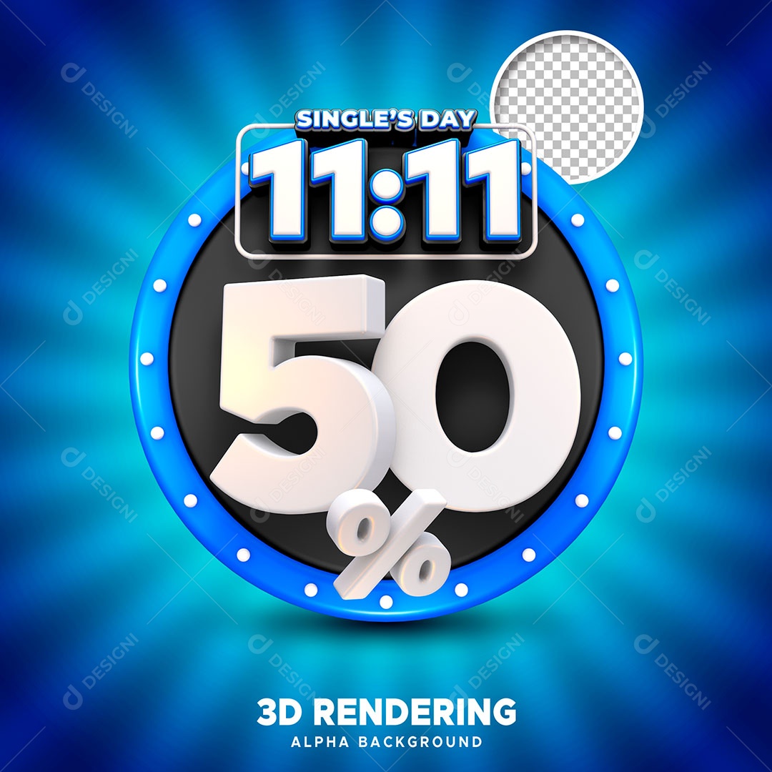 Selo 3D Promoção do 11.11 50% de Desconto para Composição PSD