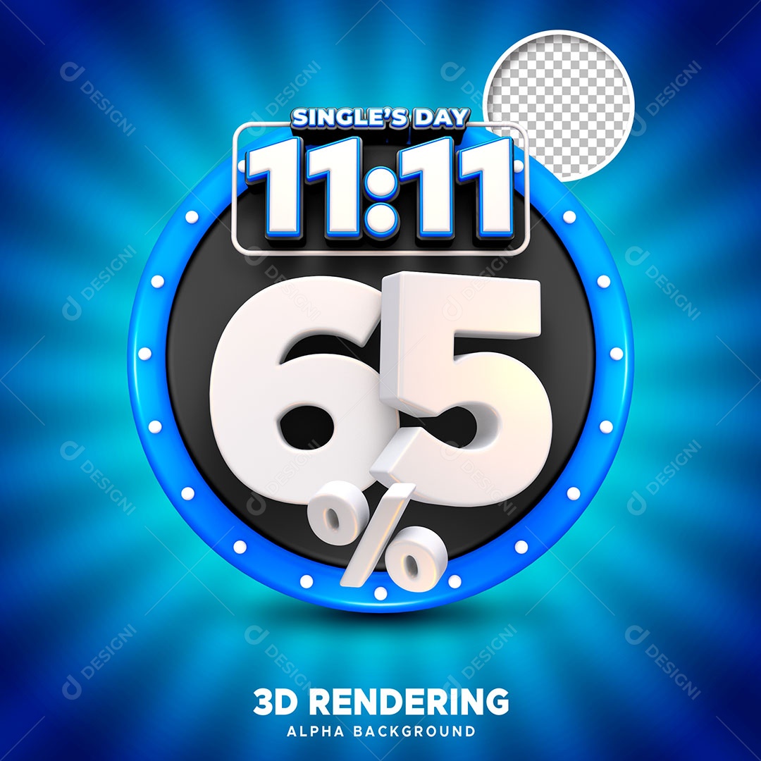 Selo 3D Promoção do 11.11 65% de Desconto para Composição PSD