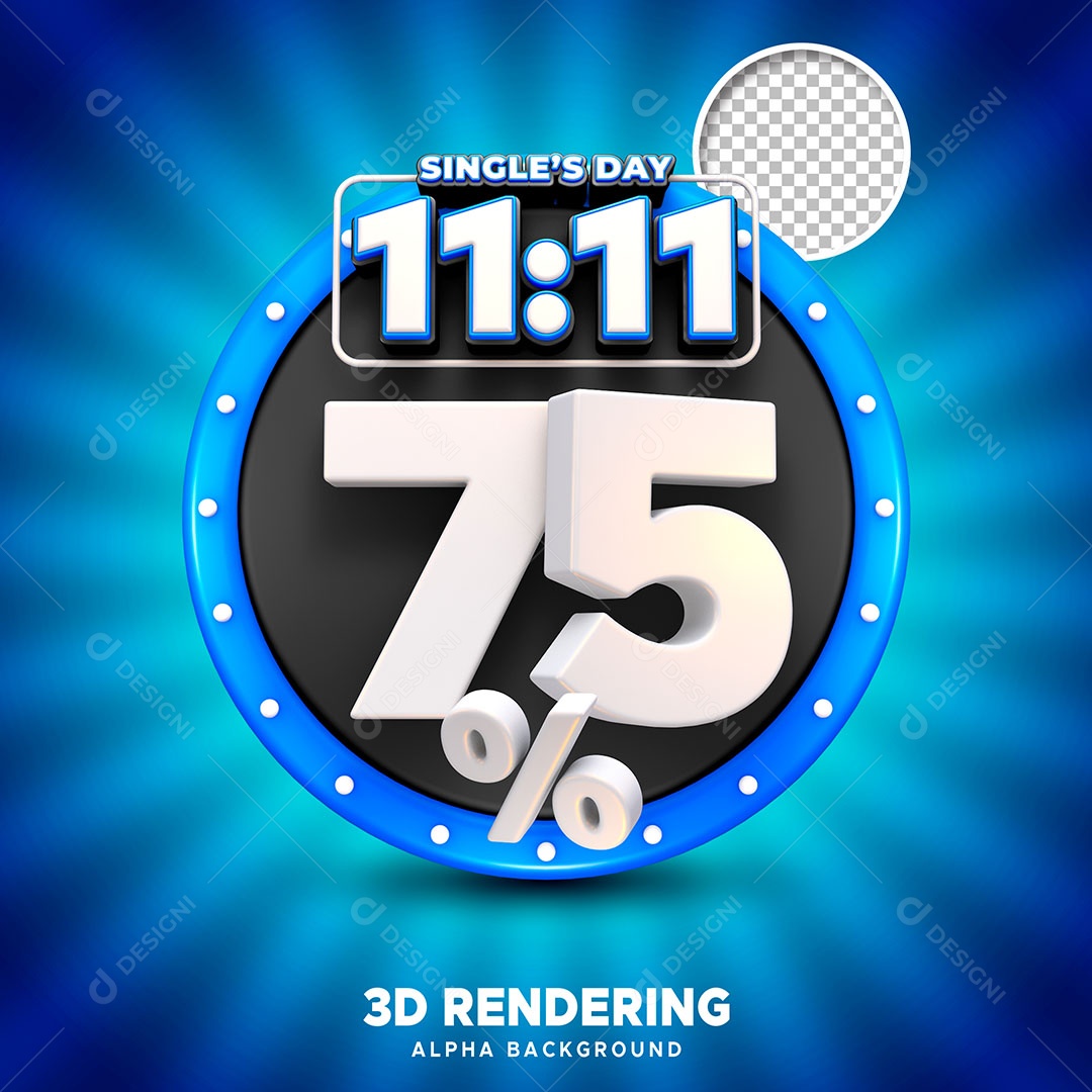 Selo 3D Promoção do 11.11 75% de Desconto para Composição PSD