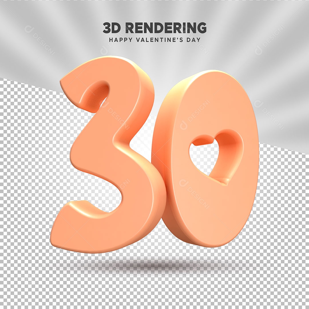 Numero 30 Elemento 3D para Composição PSD