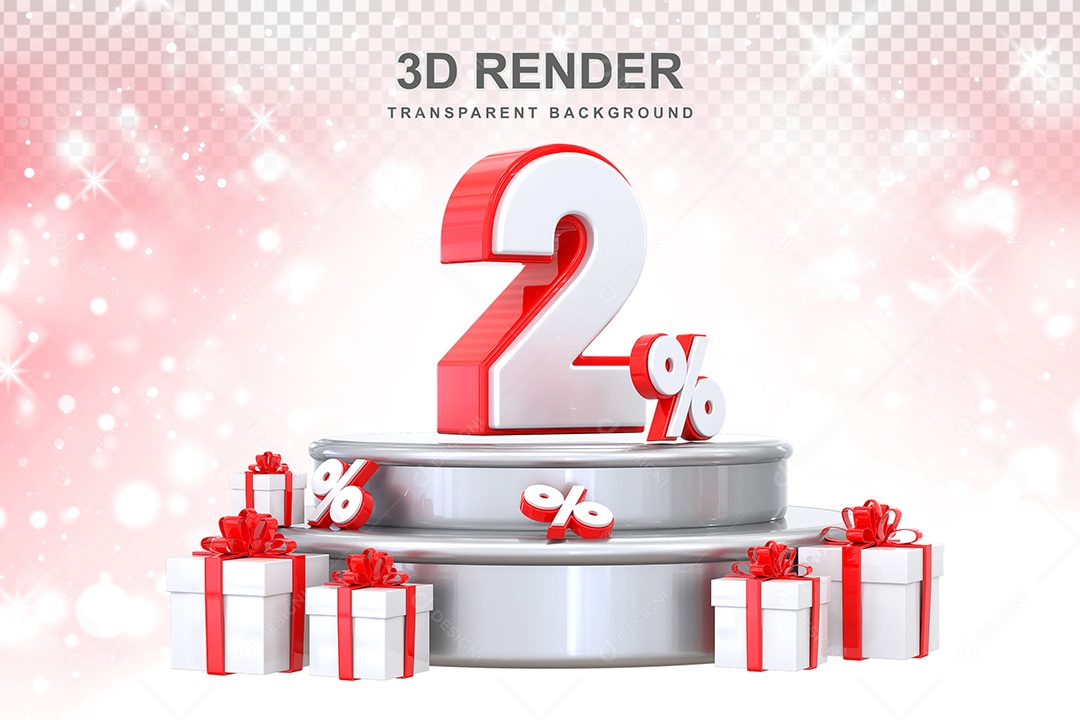 Pódio de Número Vermelho 2% Elemento 3D para Composição PSD