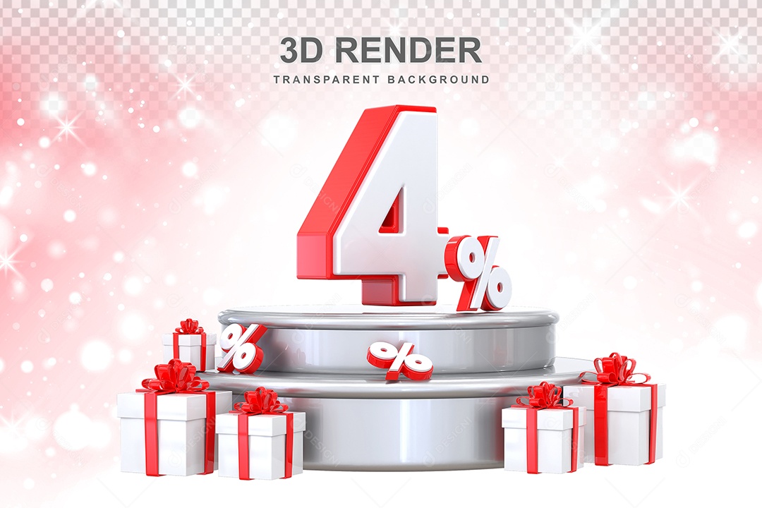 Pódio de Número Vermelho 4% Elemento 3D para Composição PSD