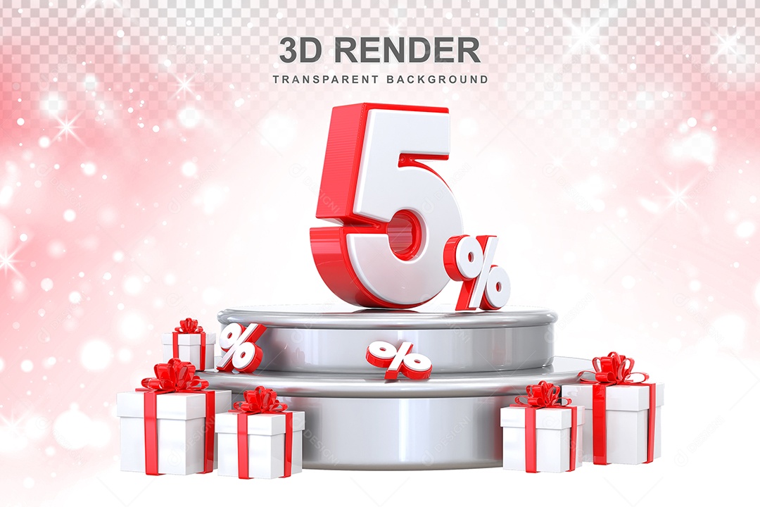 Pódio de Número Vermelho 5% Elemento 3D para Composição PSD