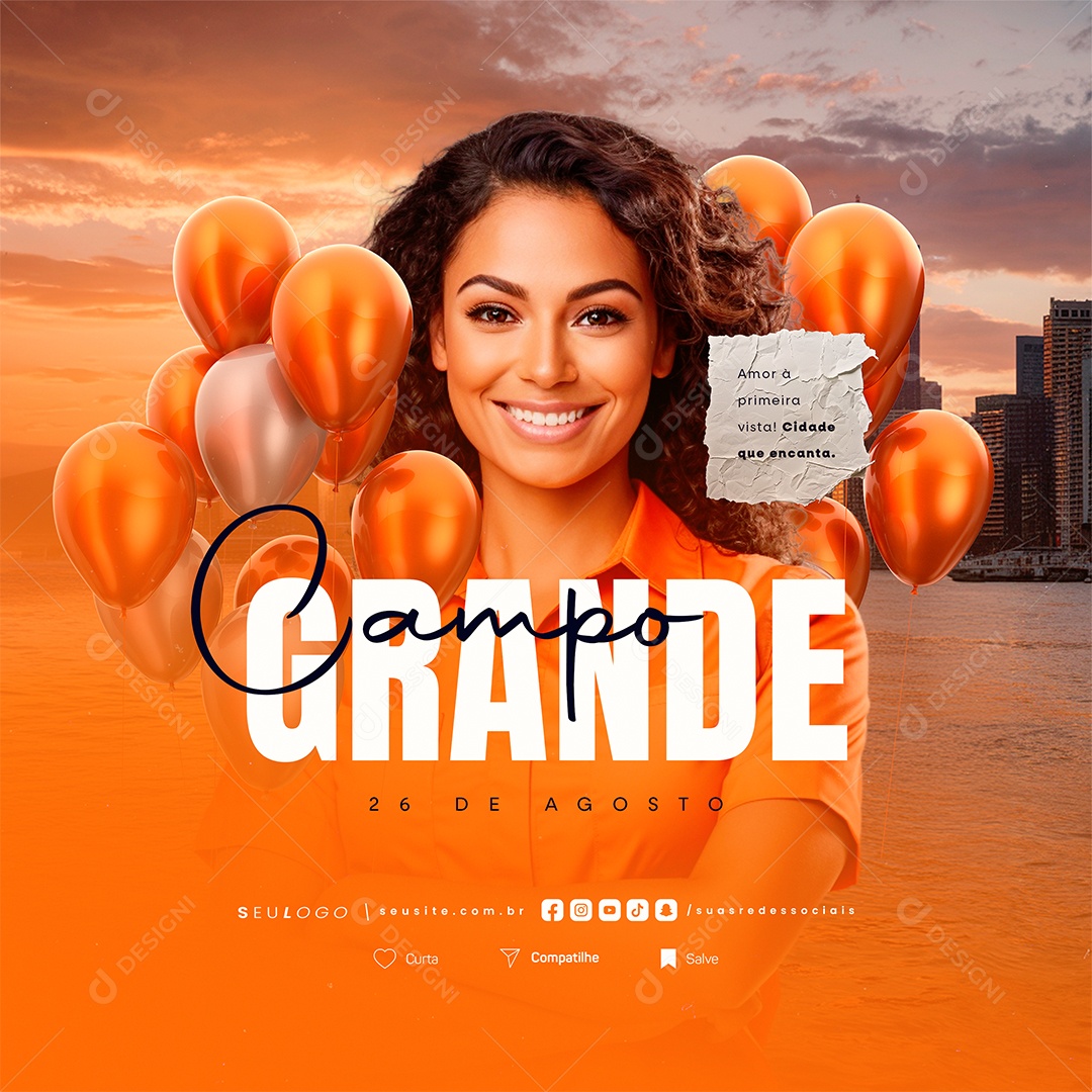 Aniversario de Campo Grande Amor à Primeira Vista Social Media PSD Editável