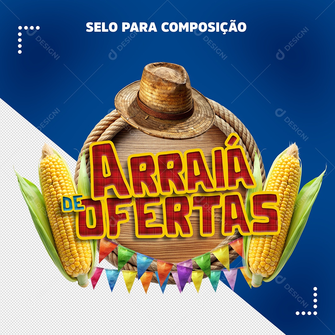 Arraiá de Ofertas Selo 3D para Composição PSD
