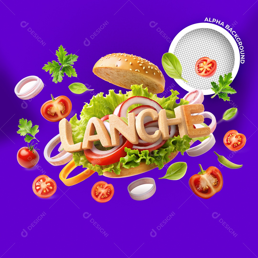 Lanche Selo 3D para Composição PSD