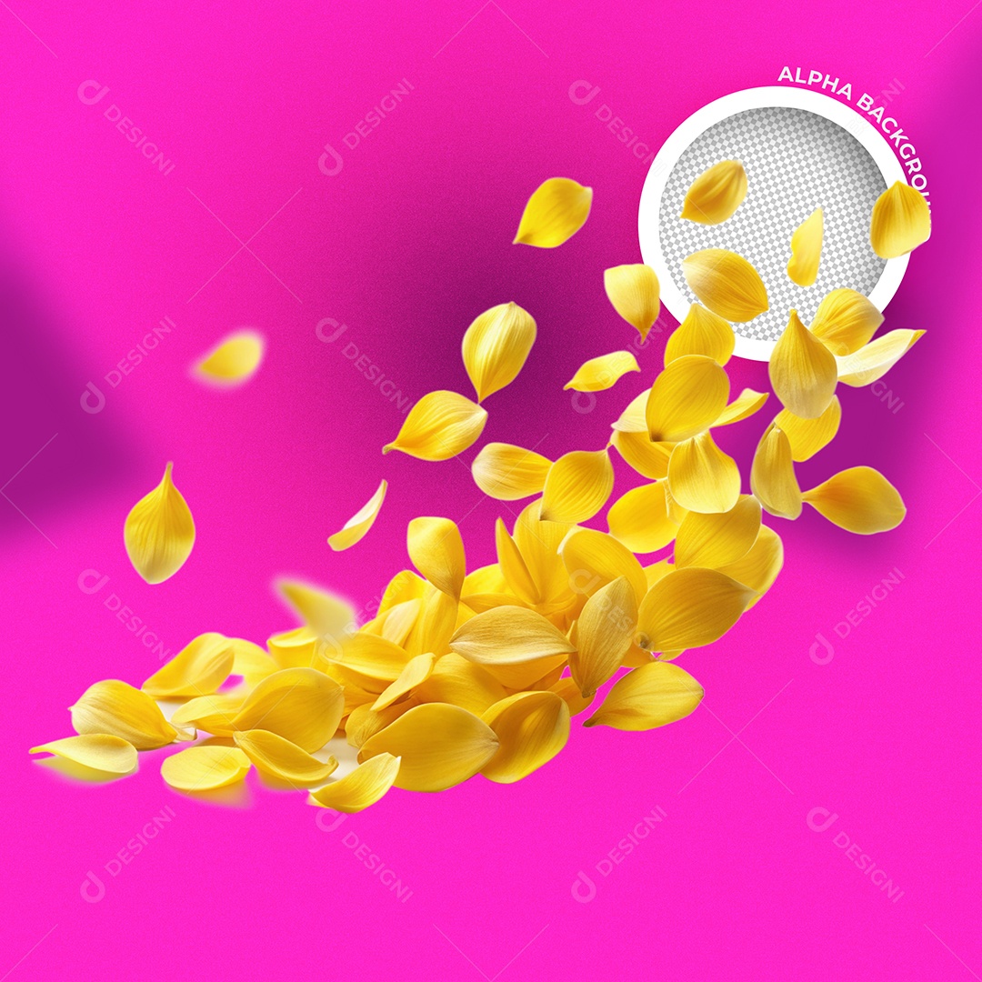 Pétalas de Flores Amarela Elemento 3D para Composição PSD