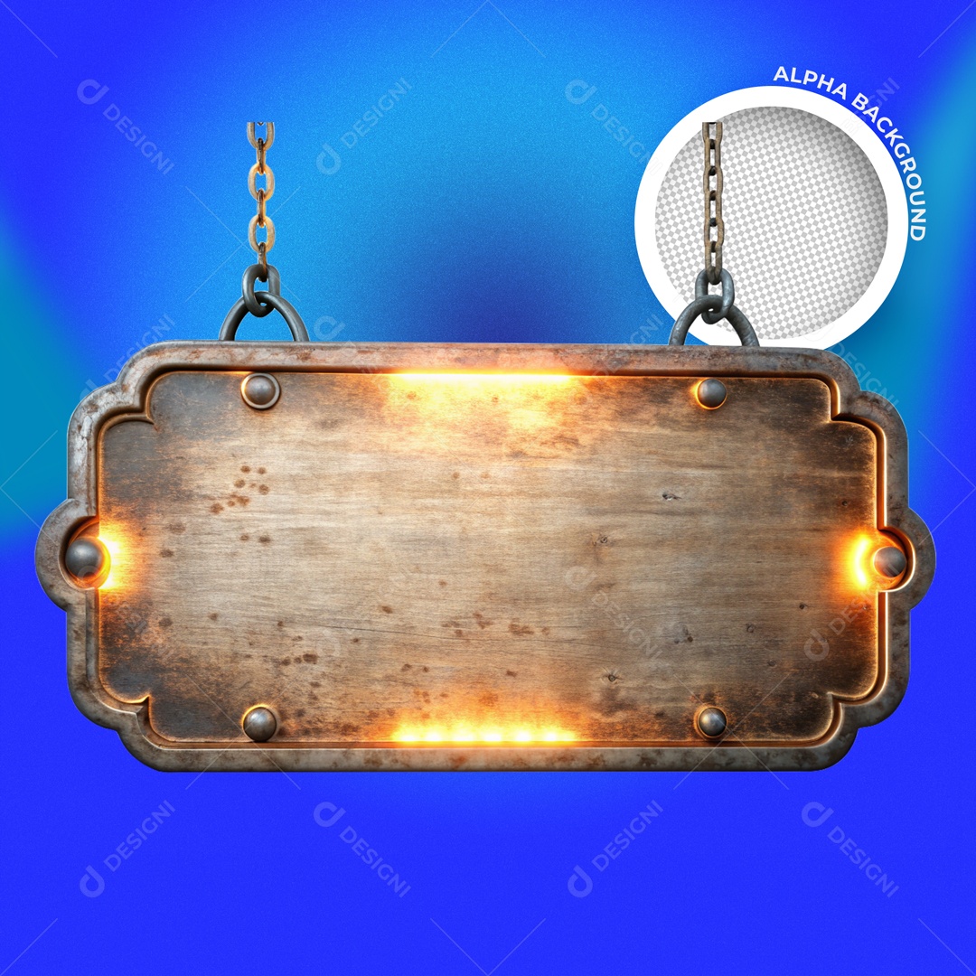 Placa de Metal com Luz Elemento 3D para Composição PSD