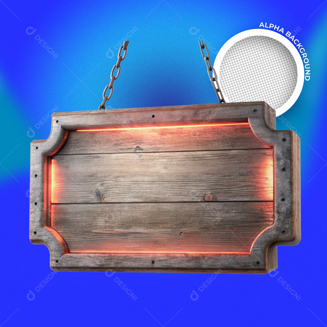 Placa de Madeira e LED Elemento 3D para Composição PSD