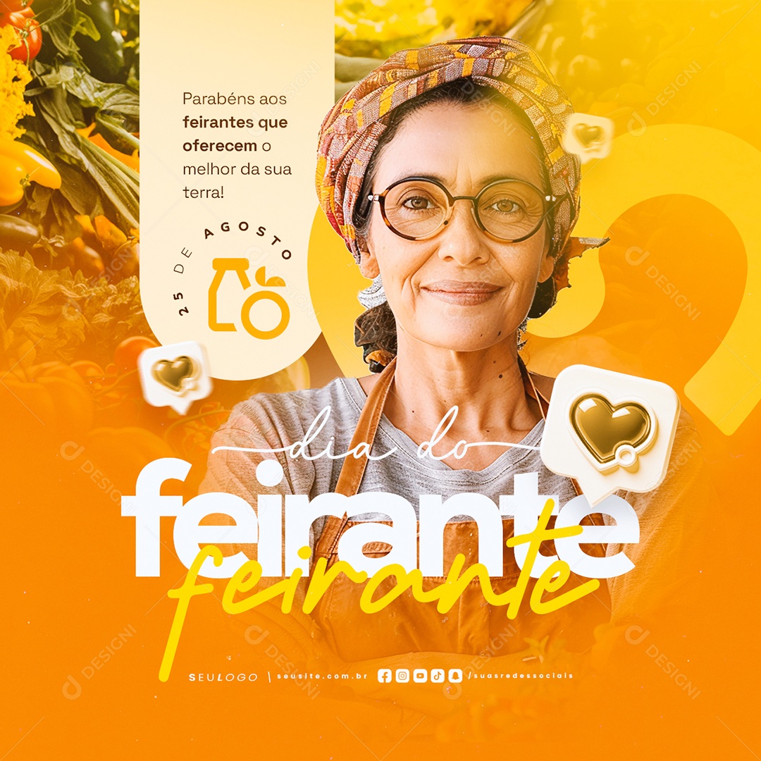 Dia do Feirante 25 de Agosto Parabéns Social Media PSD Editável