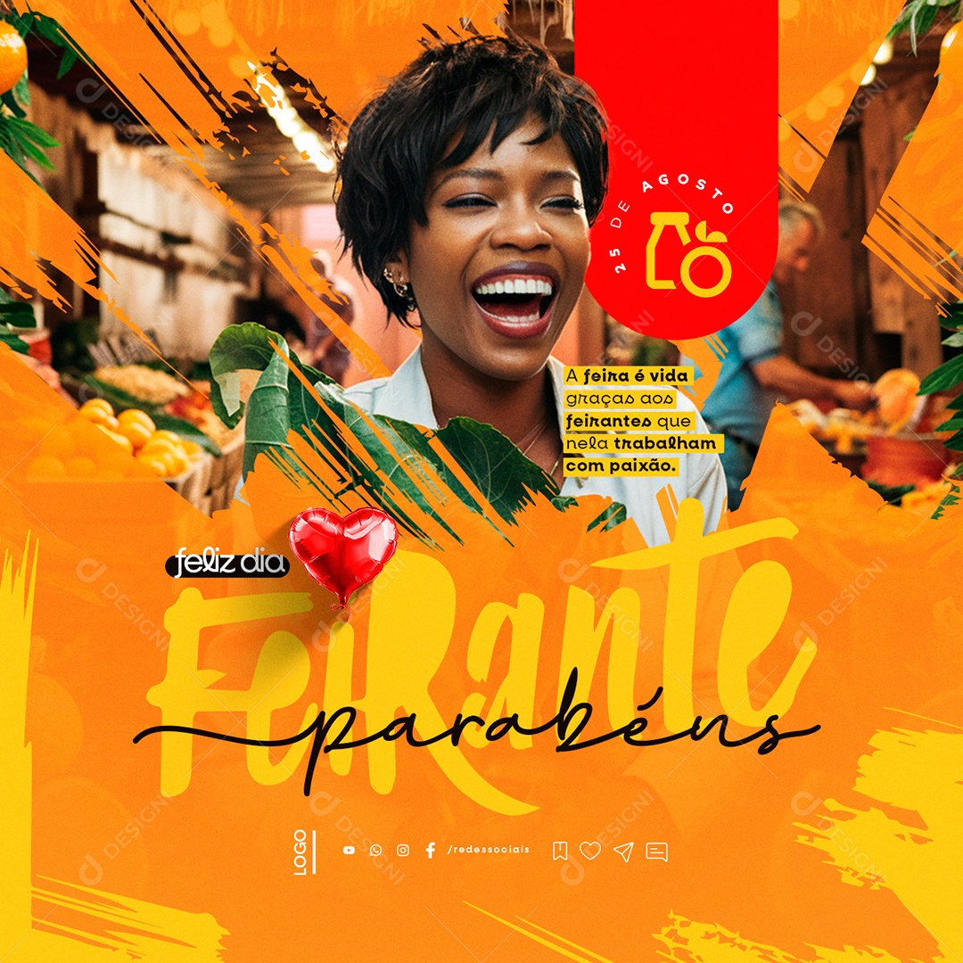 Dia do Feirante 25 de Agosto Parabéns Social Media PSD Editável