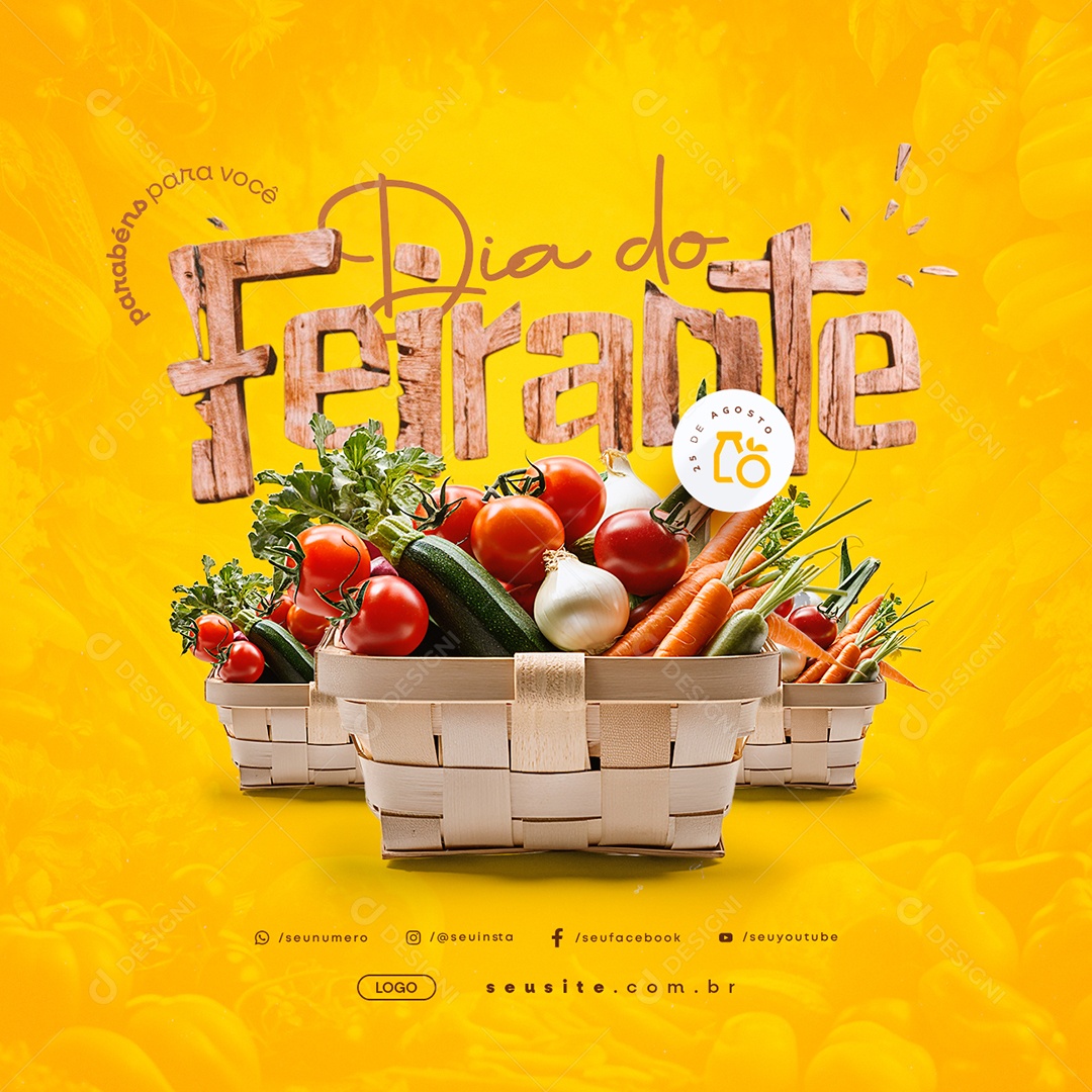 Dia do Feirante 25 de Agosto Parabéns para Você Social Media PSD Editável