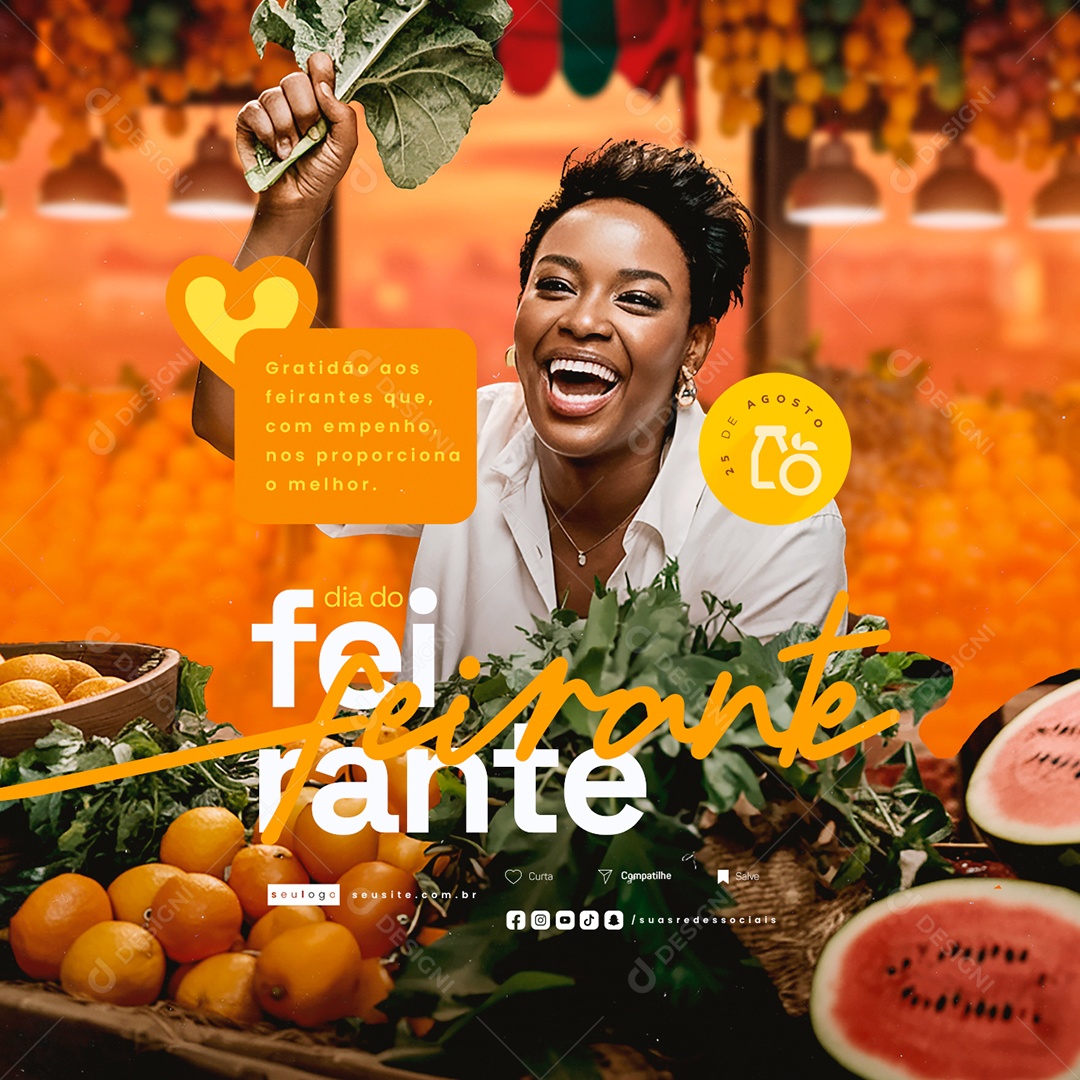 Dia do Feirante 25 de Agosto Gratidão Social Media PSD Editável