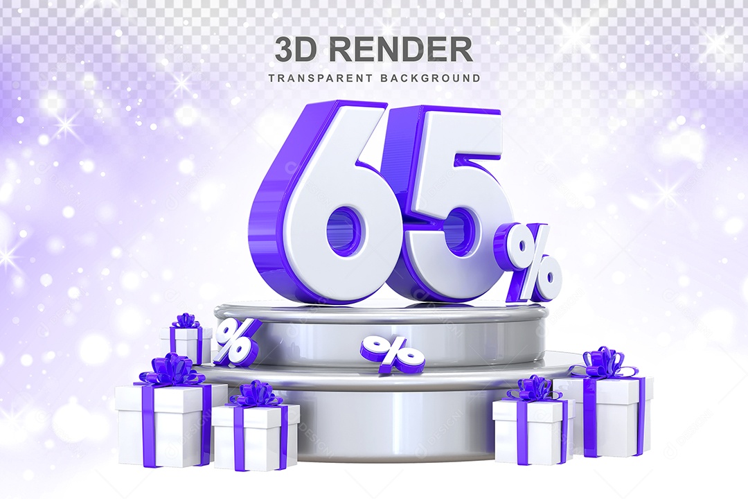 Pódio de Número Roxo 65% Elemento 3D para Composição PSD