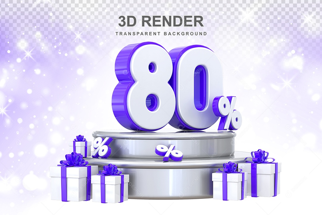 Pódio de Número Roxo 80% Elemento 3D para Composição PSD