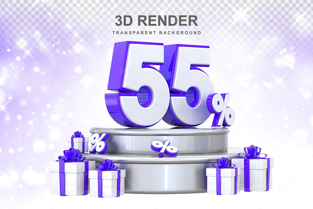 Pódio de Número Roxo 55% Elemento 3D para Composição PSD