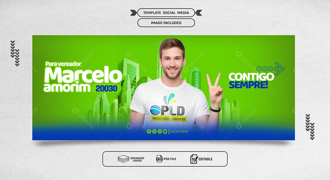 Banner Política Vereador Marcelo Amorin Social Media PSD Editável