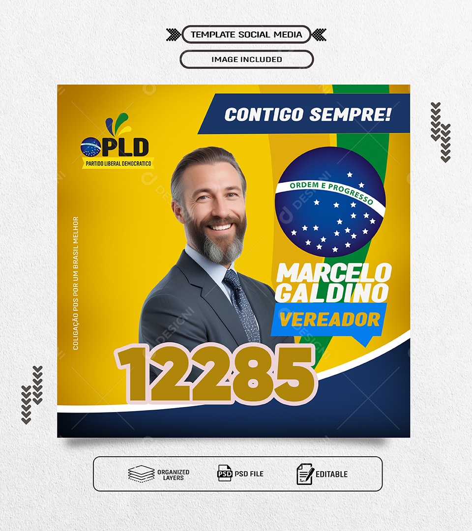 Política Marcelo Galdino Vereador Social Media PSD Editável