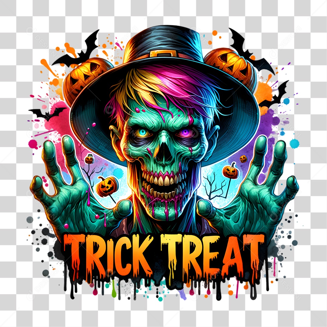 Elemento 3D Halloween Zumbi PNG Transparente