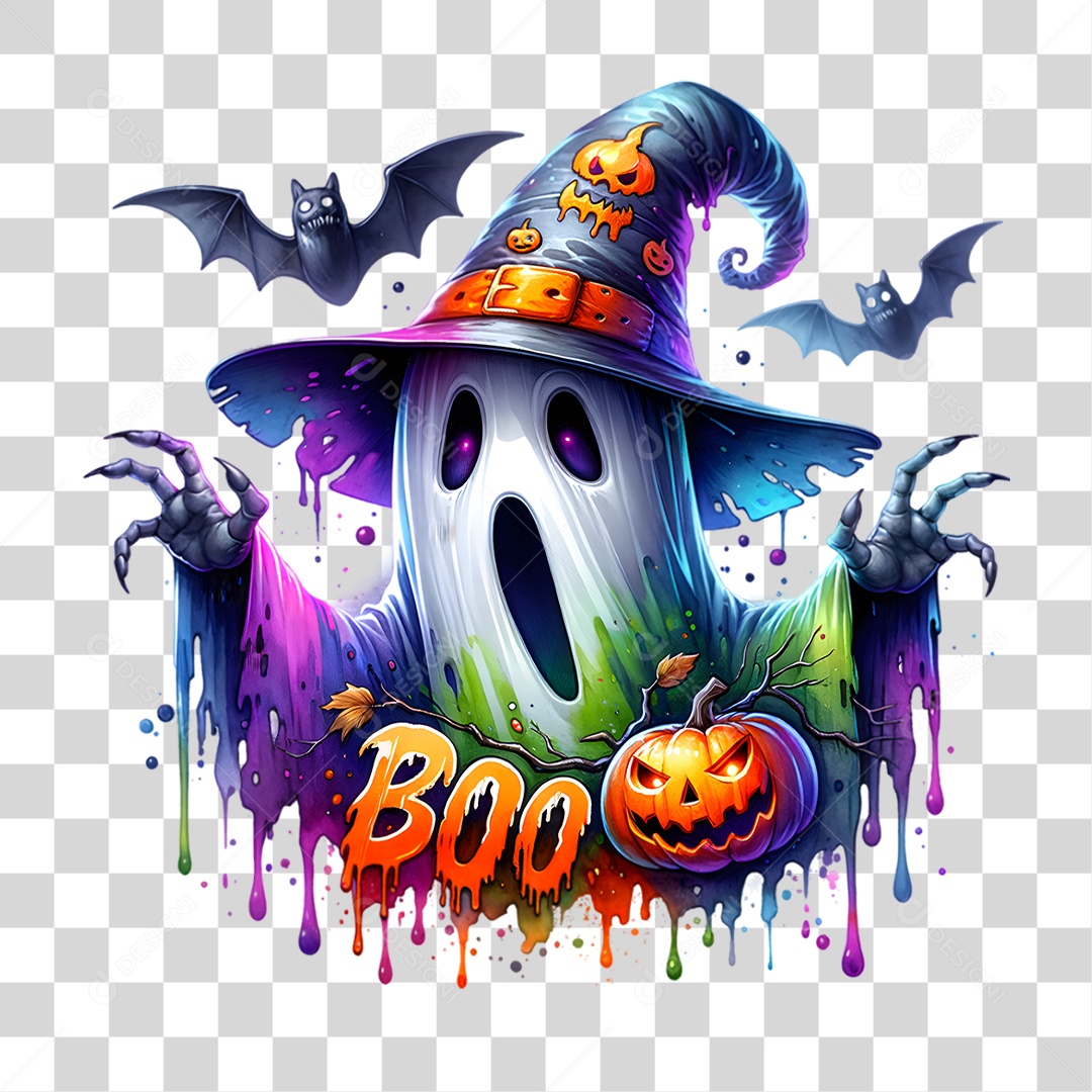 Elemento 3D Halloween Fantasma PNG Transparente