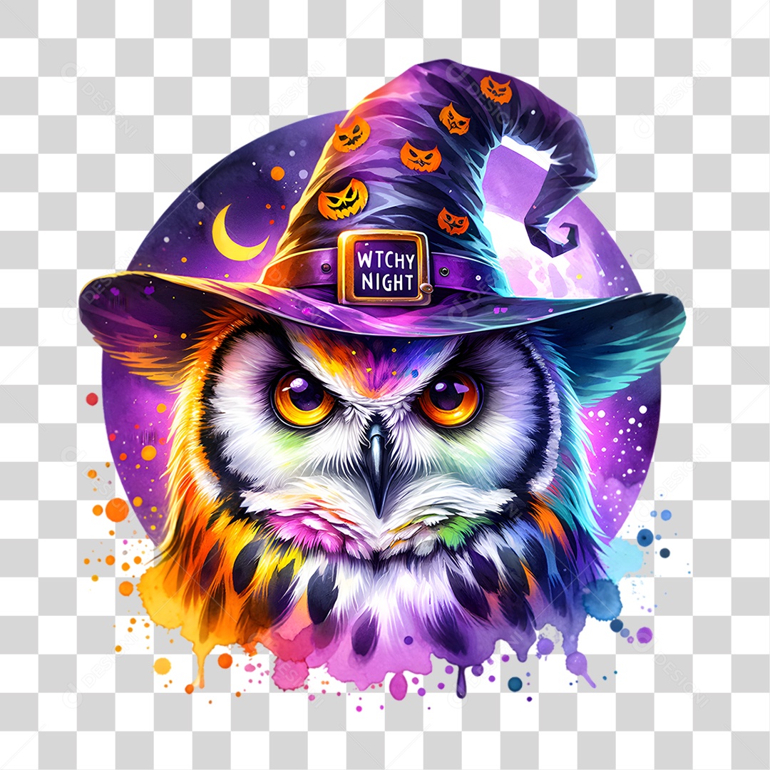 Elemento 3D Halloween Coruja PNG Transparente