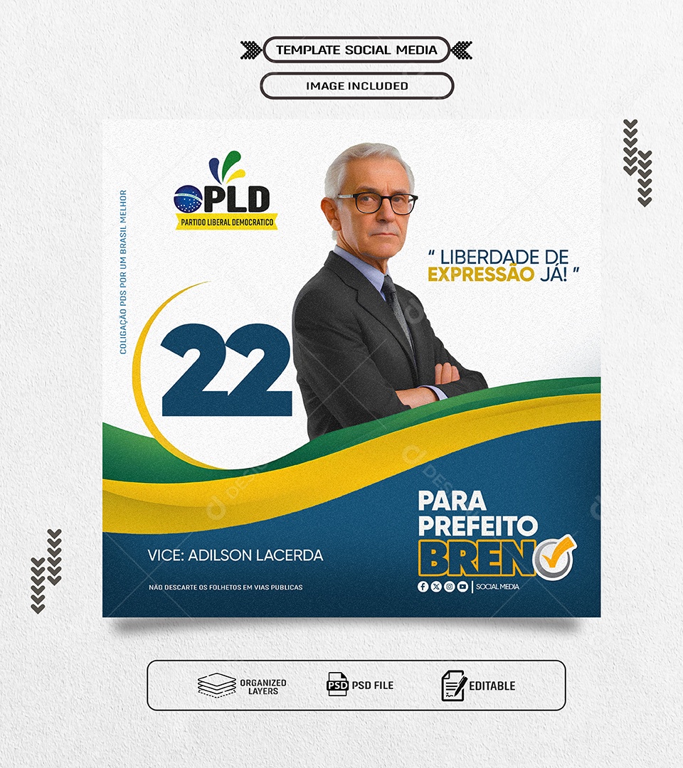 Política para Prefeito Breno Social Media PSD Editável