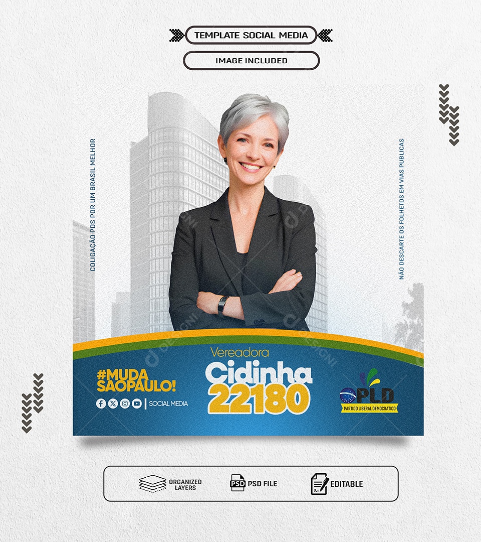 Política Vereadora Cidinha Social Media PSD Editável