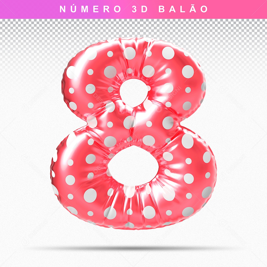 Number 8 3D Red Balloon for PSD Composition
