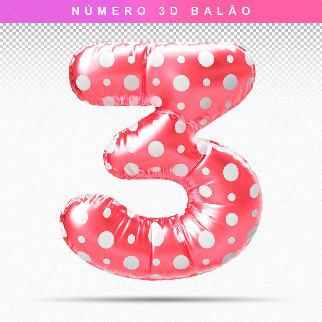 Número 3 3D Vermelho para Composição PSD