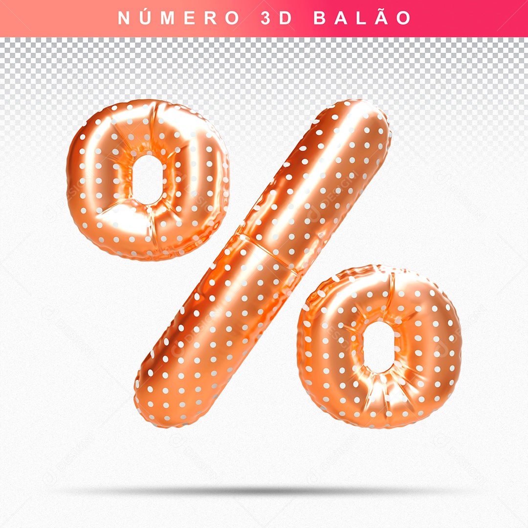 Elemento 3D Porcentagem Símbolo Dourado para Composição PSD