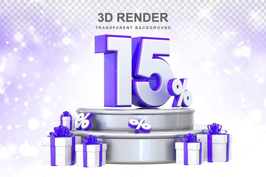 Pódio de Número Roxo 15% Elemento 3D para Composição PSD