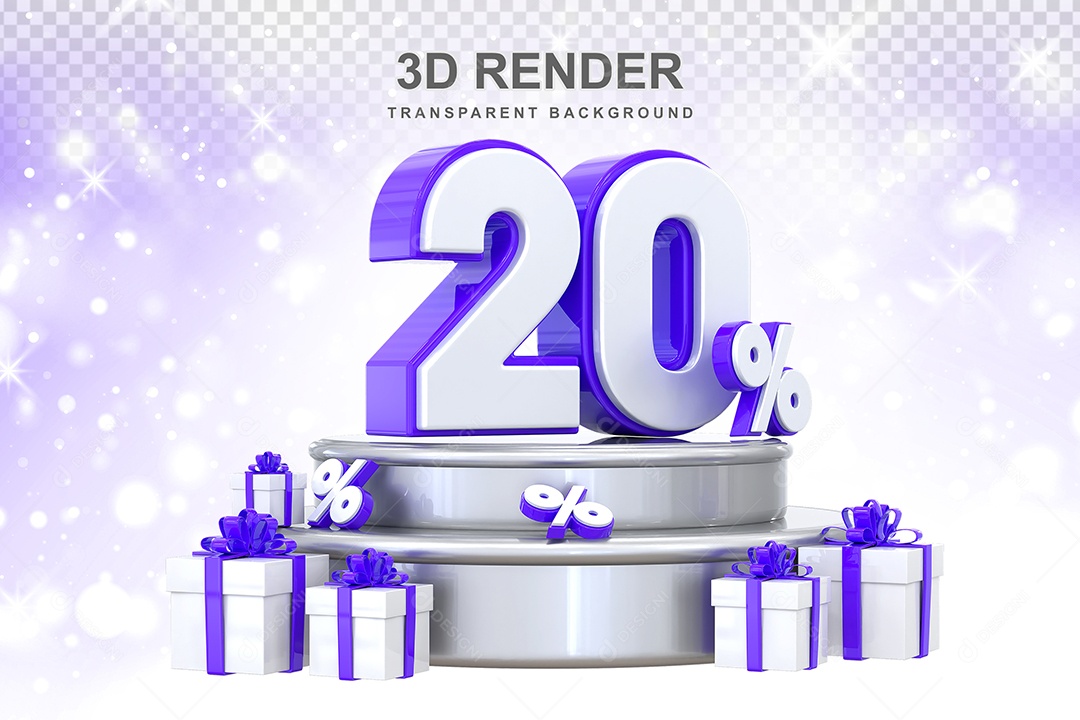 Pódio de Número Roxo 20% Elemento 3D para Composição PSD