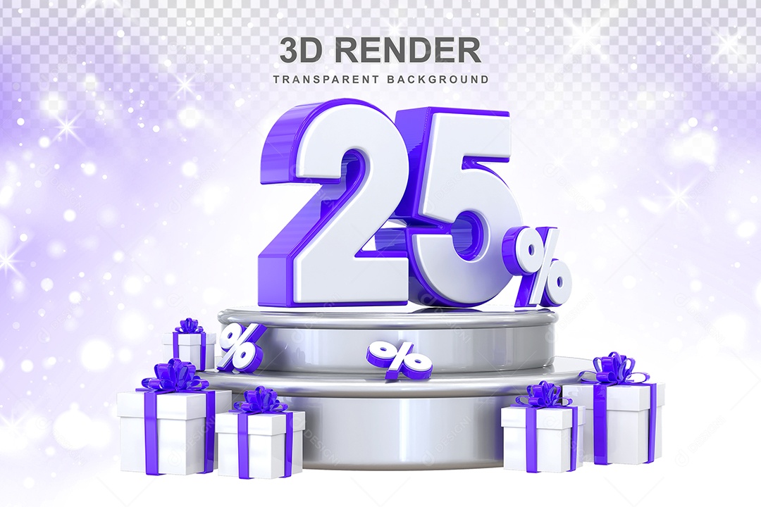 Pódio de Número Roxo 25% Elemento 3D para Composição PSD