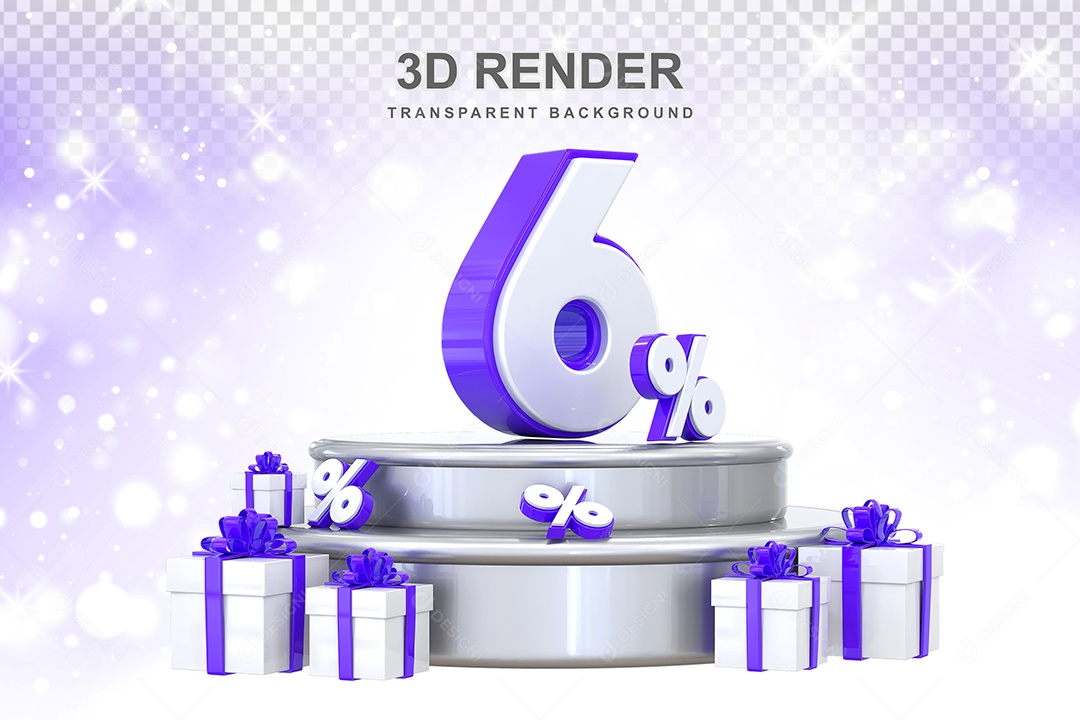 Pódio de Número Roxo 6% Elemento 3D para Composição PSD