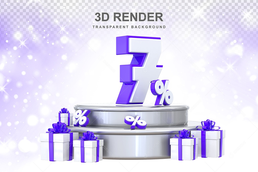 Purple Number Podium 7% 3D Element for PSD Composition