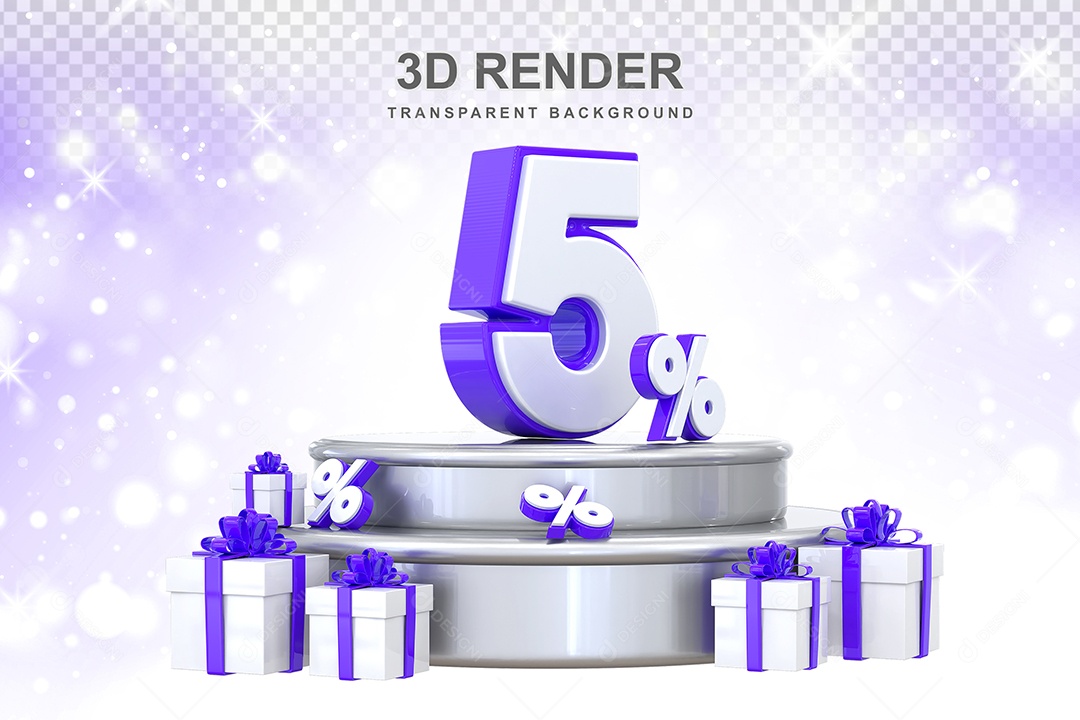 Purple Number Podium 5% 3D Element for PSD Composition