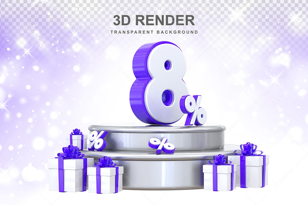 Pódio de Número Roxo 8% Elemento 3D para Composição PSD